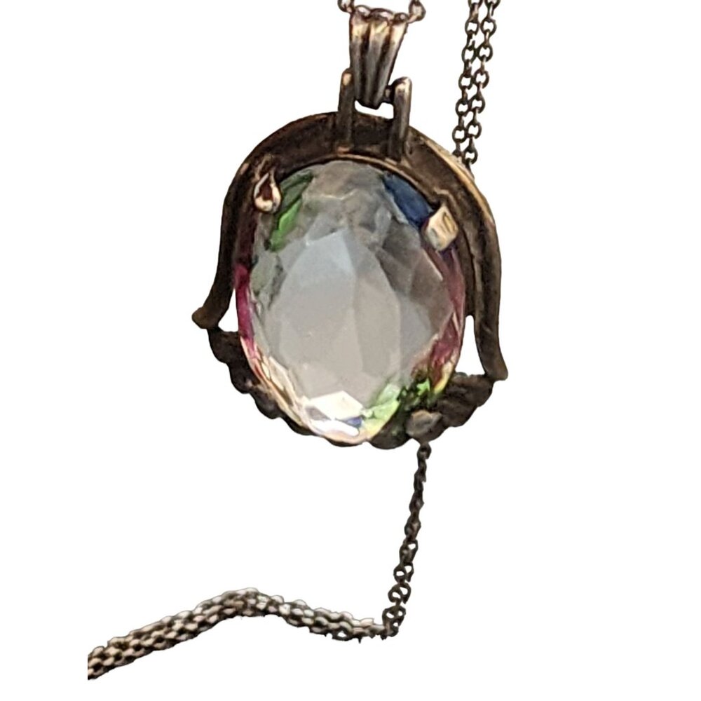 Vintage European 835 Silver Iris/Rainbow Glass Pendant Necklace (A4429) - Picture 3 of 6